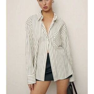 Reformation Will Oversized Shirt Savoy Stripe Womens M Blue Organic Cotton